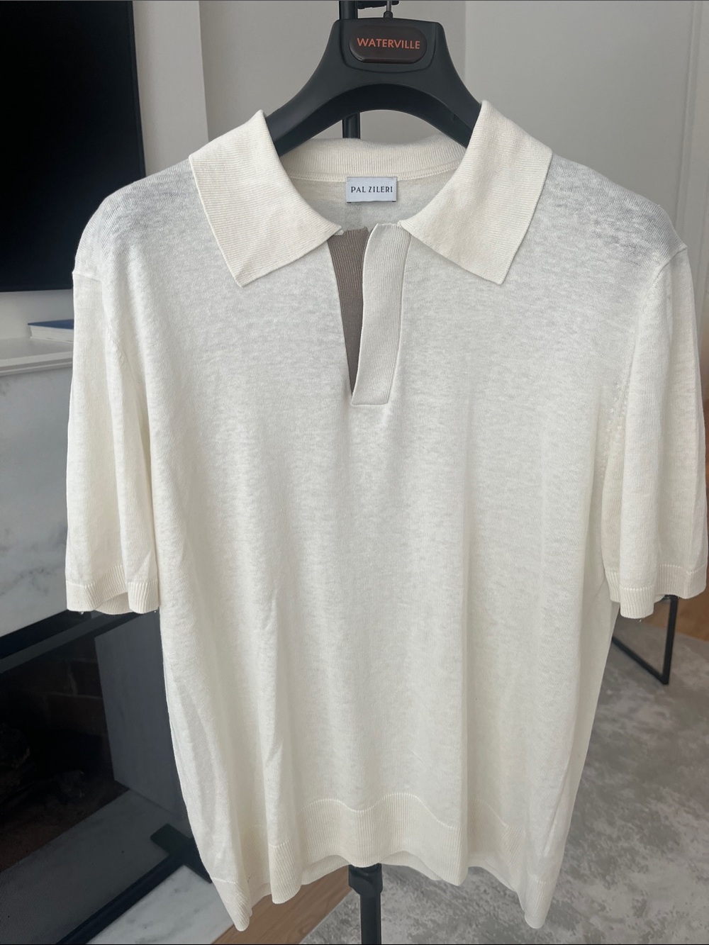 Pal Zileri Cream Silk & Linen Short-Sleeve Polo Knit